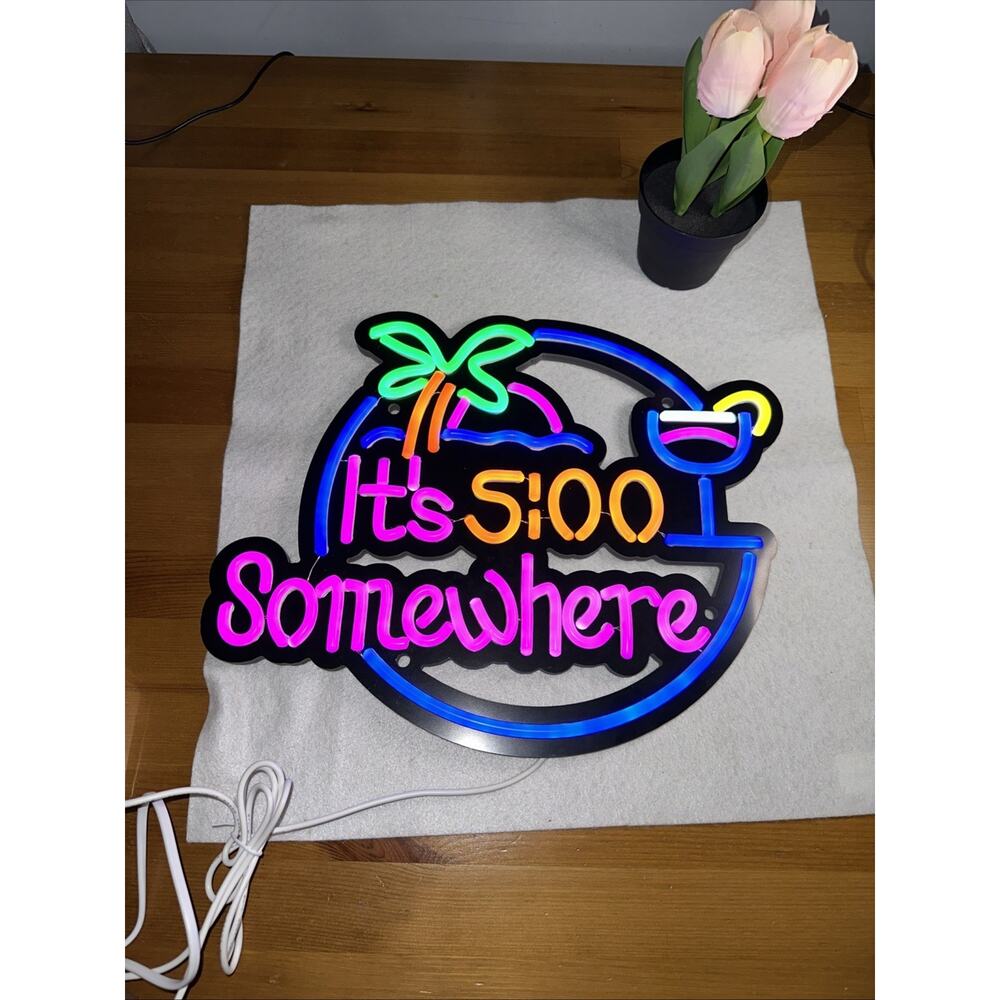 It’s 5 O’clock Somewhere Neon Sign LED Lamp Wall Decor Bar Beach Signs 14"X 12"